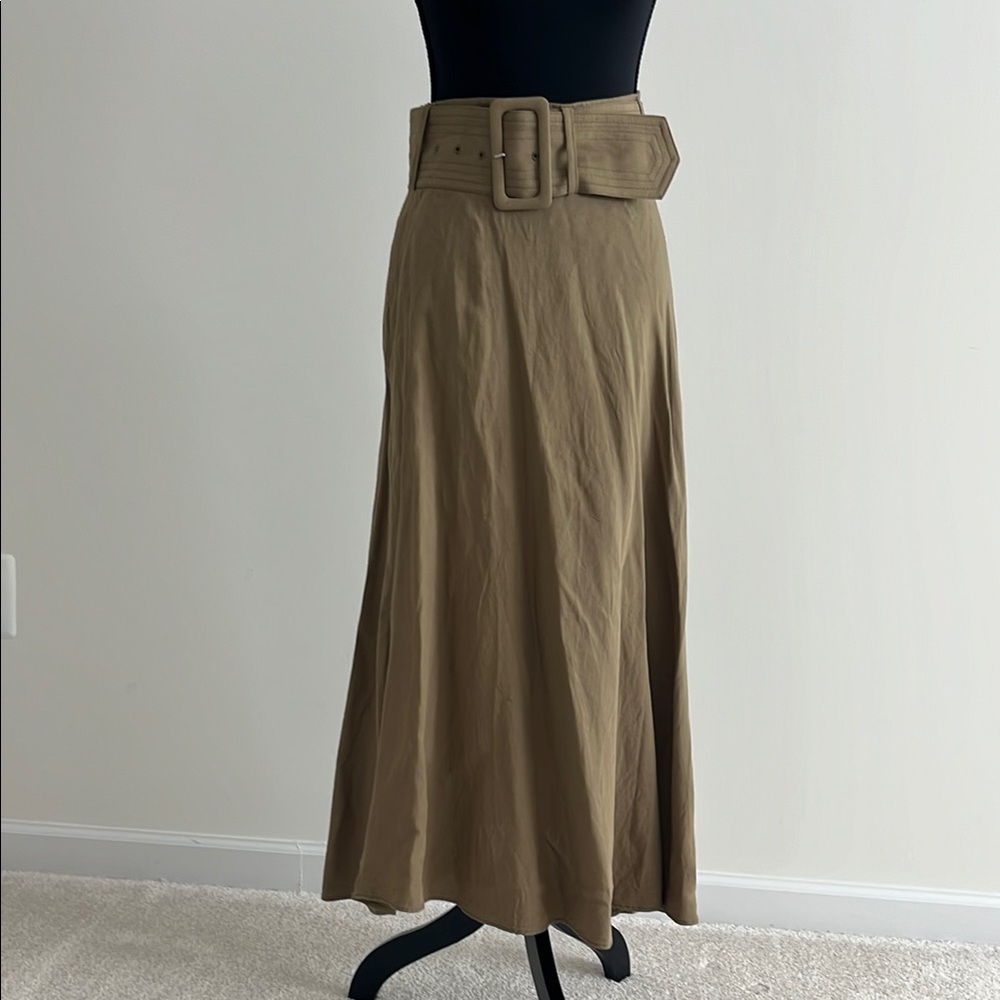 High-Waist Maxi Skirt with Wide Self-Fabric Belt in Olive